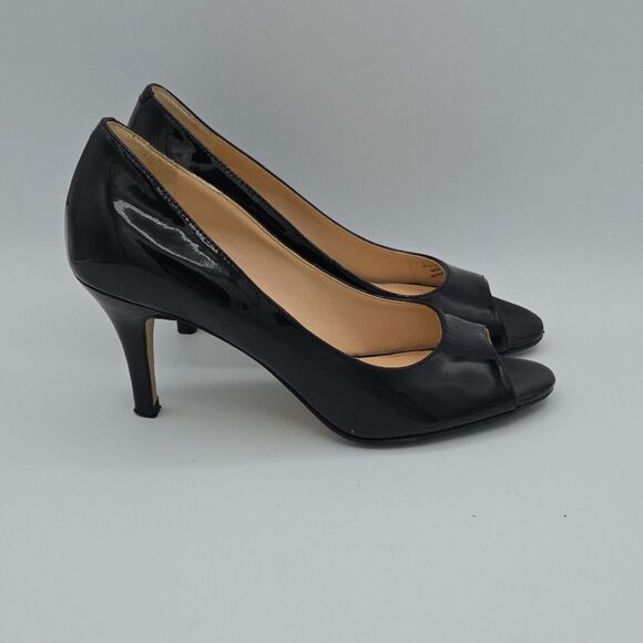 Cole Haan Black Patent Leather Peep Toe Pumps Slip On Heels size 6 - Picture 5 of 8